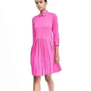 Banana Republic Hot Pink Pleated Shirt Dress